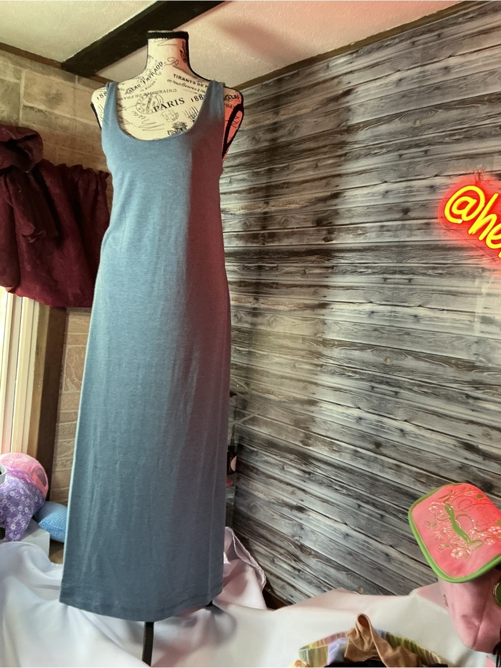 ★ Gray Maxi Tank Dress Soft Stretch Casual Lounge Minimalist - Picture 2 of 7